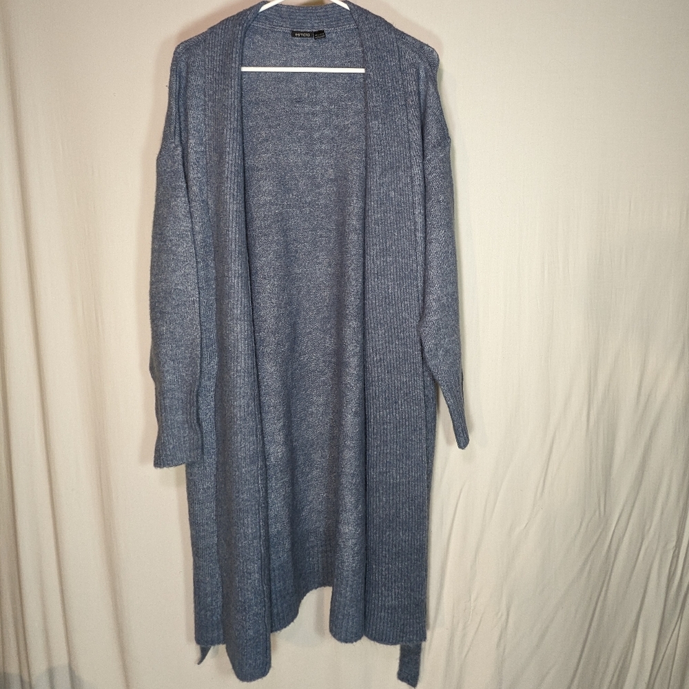 Esmara Cardigan Open Front Dull Blue Long Sleeve Ribbed Hem Adjustable Waist Tie